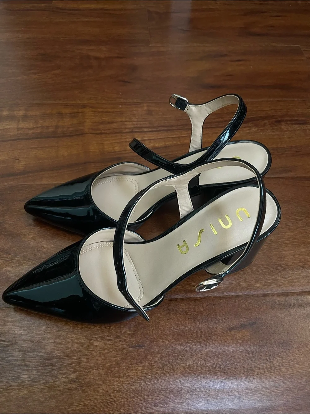 Unisa Black Patent Slingback Pointed Pumps